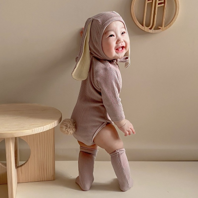 2021 Newborn Infant Baby Boy Girl Bunny Hooded Rabbit Ear Jumpsuit Clothes Plush Tail Baby Clothes Newborn Infant Romper EY08172