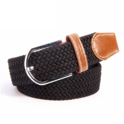 Men Women Colorful Elastic Stretchy Belt Leather End Buckle