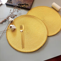 รอบ Placemats ถักชุด6 Pompom รอบตารางสำหรับโต๊ะรับประทานอาหารทอเสื่อสถานที่ทนความร้อน