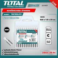 TOTAL ?? ดอกไขควงลม ปากแบน TAC16SL413 SL6 x 1.0 x 25 มม. ปลายแม่เหล็ก แพ็คละ 20 อัน Screwdriver Bits