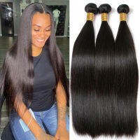 กระดูกตรงมัดผมมนุษย์ 12A Unprocessed Virgin Hair Weave Extensions สีธรรมชาติ Tissage Bresiliens Cheveux Humain