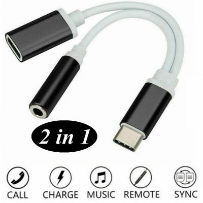 Type-C to 3.5mm Headphones Audio AUX Adapter Splitter Charger Cable For Hauwei