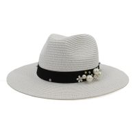 Wide Brim Panama Sun Straw Hat With Pearls Summer Beach Vacation Sunshade Paper Cap Fashion Jazz Top Hat For Women Men