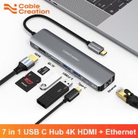 การสร้างสายเคเบิล USB ชนิด C ฮับ HDMI 4K60hz 7 In 1 USB C อะแดปเตอร์ RJ45 PD100W SD Type C ดองเกิลสำหรับ Macbook Air Pro M1 Ipad โปรพีซี