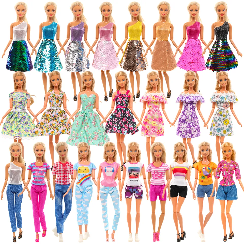 20 Pcs Doll Clothes and Accessories for Barbie Handmade 3 Sequins Dresses 4  Fashion Dresses 3 Tops and Pants Casual Outfits 10 Shoes for 11.5 inch