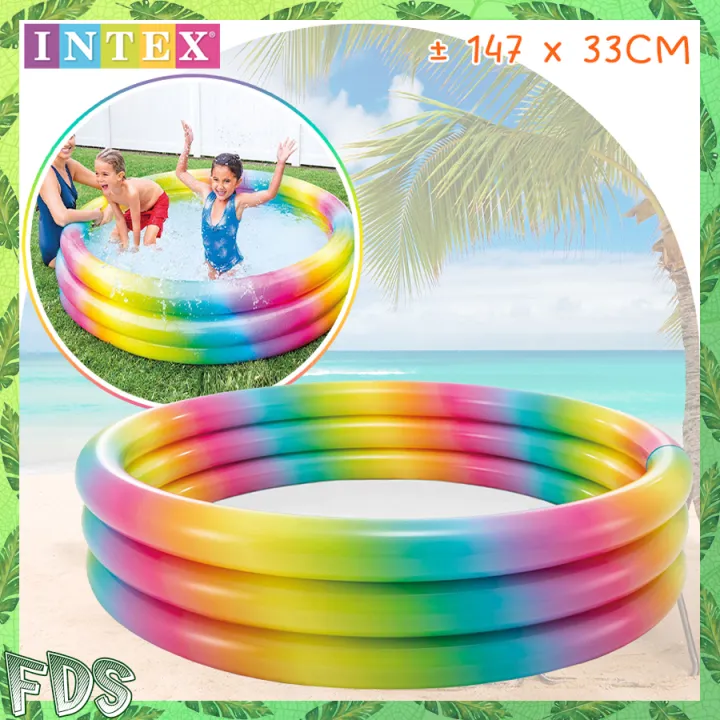 INTEX 58439 Inflatable Rainbow Ombre Swimming Pool Three Rings Swimming ...