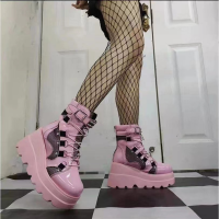 ใหม่ผู้หญิง Punk Gothic รถจักรยานยนต์รองเท้า2023แพลตฟอร์ม chunky รองเท้าส้นสูงข้อเท้า BOOT สุภาพสตรี Cool WEDGE ผู้หญิงสีดำหญิง Shoes