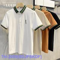 Top LUUD Heterochromatic Lapel Small People Embroidered POLO Shirt British Style Slim Short-Sleeved Mens Retro Handsome Top YY ♣┇○