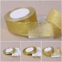 ∋⊙ 1 Roll 25 Yards Gold Polyester Ribbon Chrismas Wedding Decoration Gift Wrap Box Package Onion Fabric Ribbons DIY Accessories