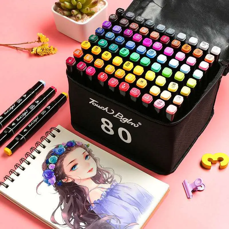 Marker 80 color set double head oil paintbrush Complete art animation  student painting pen safety and environmental protection 80pc