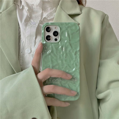 ซองจดหมาย Matcha Green Pleat แบบเรียบง่ายสำหรับ iPhone12 เคส Stereo Pleat สำหรับ iPhone13Promax เคสโทรศัพท์สีทึบสำหรับ iPhone8plus ซิลิโคนโทรศัพท์ Soft Case สำหรับ iPhone XR / se2