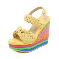 Rainbow Wedge Sandals Women Open Toe Weave Sandalias 2023 Summer Women Shoes Platform Plus Size High Heels sandales WSH4563