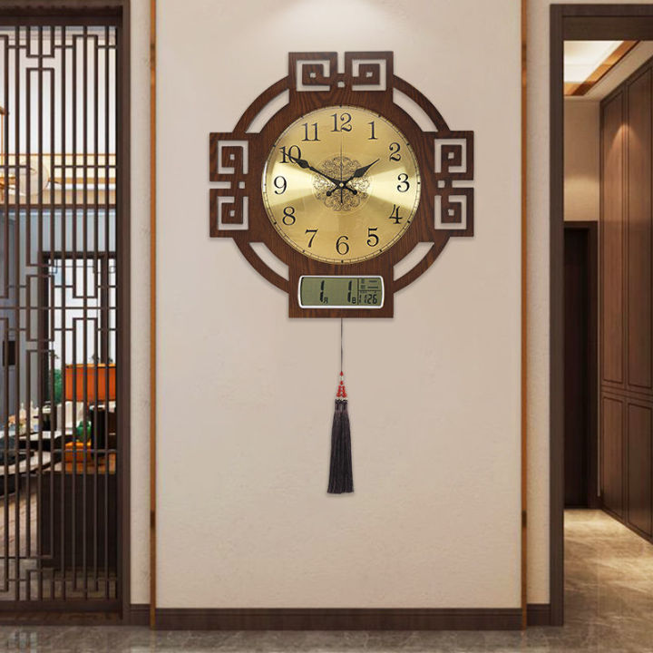 2022ภาษาจีนร้านอาหารจีนปฏิทินนิรันดร์นาฬิกานาฬิกาสร้างสรรค์บรรยากาศในบ้านผนังไม้จริง