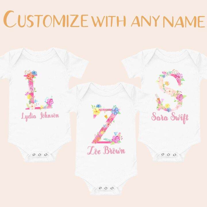 Personalized Baby Name Bodysuits Custom Initial Toddler Jumpsuit Girls