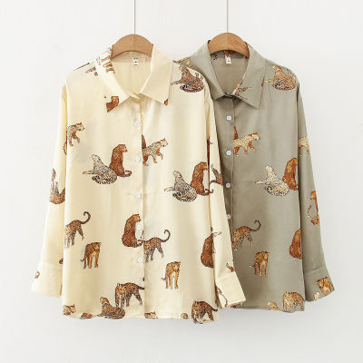 New fall fashion leopard animal print pattern long-sleeved shirt shirt female