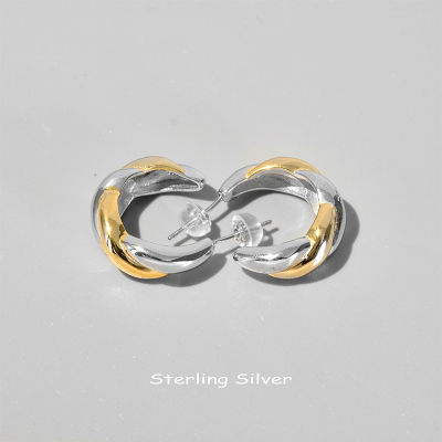2021 new ins cold wind s925 silver needle twist earrings two-color winding metal circle earrings diamond hoop gold