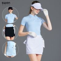 SG Summer Lady Ice Silk Short Sleeve Tops Quick-dry Golf Polo T-shirt Women Pencil Skirt with Bowknot Slim Sports Skort Sets