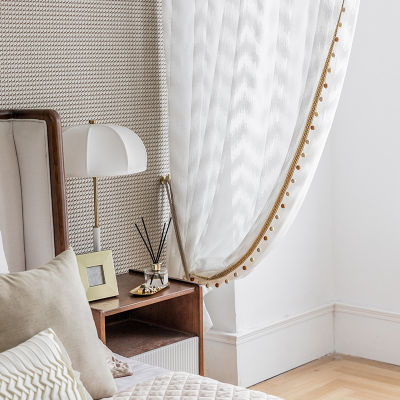 Nordic Geometric Wave Light Luxury Gauze Curtain Semi-shading Gauze Simple White Gauze Curtains for Living Dining Room Bedroom