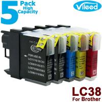 5 Pack LC38 2pc BK + C M Y 1pc each Print Ink Cartridge for Brother DCP-145C DCP-165C DCP-195C DCP-375CW MFC-250C MFC-255CW MFC-257CW MFC-290C MFC-295CN Color Inkjet Printer - Compatible LC38BK 2 Black + LC38C + LC38M + LC38Y