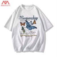 เสื้อยืดแขนสั้นพิมพ์ลายใหม่ MBeauty 2023อเมริกันมีดีไซน์เรียบง่าย