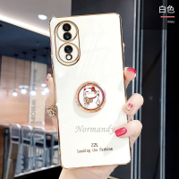 เคสพร้อมส่งเคสมือถือ Honor 90 Lite 90Pro X8a Magic5 Pro 5G 4G 2023ใหม่เคสชุบแฟชั่นพร้อมขาตั้งแหวนแมวโชคดีเคสนิ่มบางพิเศษกันแดดป้องกันปลอก