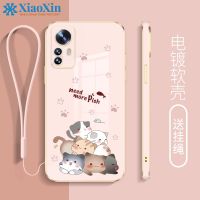 XiaoXin สำหรับ Xiaomi 12 12 Lite 11ครั้ง11ครั้ง Pro ผสม4 Civi การ์ตูนแมวไฟฟ้าตรงขอบด้วยกรณีโทรศัพท์เชือกเส้นเล็ก