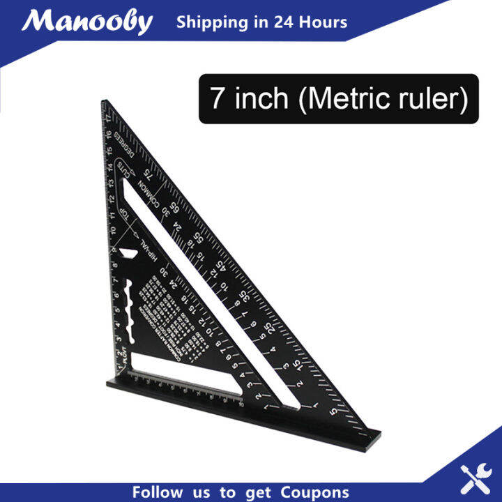 Manooby 7'' Aluminum Alloy Triangle Ruler， Angle Protractor Speed
