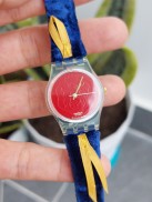 Đồng hồ Thuỵ Sĩ nữ Swatch mặt đỏ chạy pin hàng Si