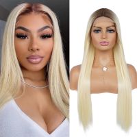 613 Ombre Blonde Wig Synthetic Roots Brown Straight Wigs For Women Wig Glueless Ombre Brown Wigs Heat Resistant Fiber Cosplay [ Hot sell ] Decoration Center