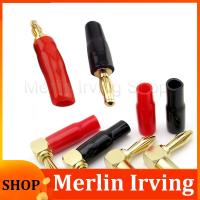 Merlin Irving Shop 2Pcs Gold Plated Copper 4Mm Banana Plug Connector Solder-Free Screw Banana Plugs 4Mm Audio Speaker Adapter Red Black