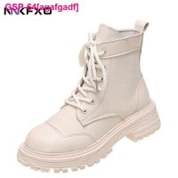 Agafgadf Botas De Tornozelo Curto Feminino SLA Grossa Antiderrapante Com Renda Dianteira Para Cima Bege Preto Clássicos Outono Inverno Moda QB247 2023