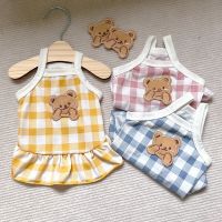 Ins Pet Dog Clothes Bear Lace Plaid Vest Dog Cat Skirt Summer Dog Clothing Dress ForSmall Dogs Medium-sized Dog Puppy Clothes Dresses