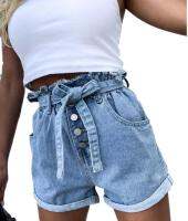 【hot】 2021 New Denim Shorts Fashion Buttons Lace-up Waist Jeans XS-XL Drop Shipping