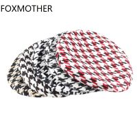 FOXMOTHER New Autumn Winter Houndstooth Plaid Beret Hats For Women French Black Red Berets