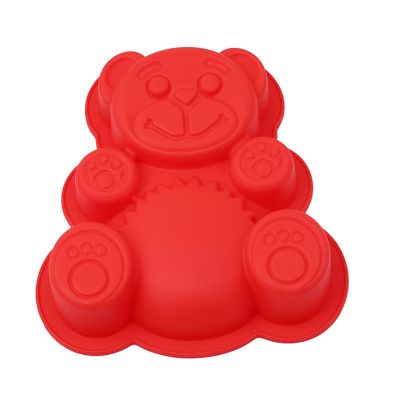 แม่พิมพ์ซิลิโคนรูปหมีสีน้ำเงิน/แดงอุปกรณ์ตกแต่งเค้กถาดคุกกี้ DIY แม่พิมพ์เค้กอบขนมในครัว3D