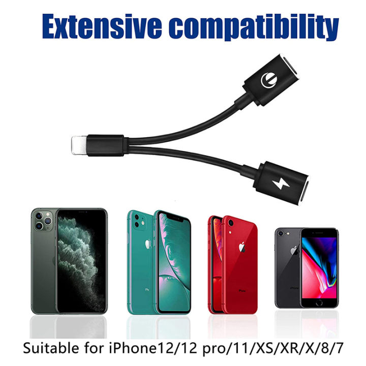 for iPhone Adapter & Splitter, 2 in 1 Dual Lightning Headphone Jack AUX  Audio and Charge Adaptor Dongle Cable Compatible for iPhone 14ProMax 13  12/11/Xs/XR/X/8/7/Pro Max 