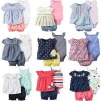 ✚ 3PCS Newborn Baby Girl Clothes Summer Cotton Infant Baby Girl Boy Tops Bodysuit Short Baby Clothing Sets Baby Girl Outfit Set