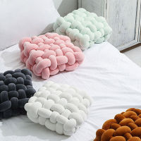 Home Decor Solid Color Square Hand-woven Cushion Decorative Sofa Cushion for Living Room Soft Plush Knot Cushion Woven Knot