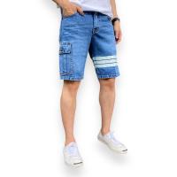 TPPJEANS MJ Shorts Denim กางเกงยีนส์ขาสั้นชายสีบลูฟอกทรงเหนือเข่า แต่งแถบหนังขาว กระเป๋าข้าง เป้าซิป ทรงสวย ใส่สบาย Size 28-36 รับชำระปลายทาง