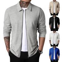 2023 New Spring and Autumn Mens Sportswear Fashion Zipper Long Sleeve Polo Shirt+Polyester Solid Checker