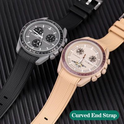 ❀☌ 20 มม. Curved End Wave Pattern Strap for Omega X Swatch Joint MoonSwatch Series Waterproof Silicone Sports Watchband Men Women