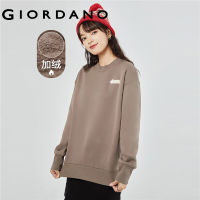 GIORDANO Women Sweatshirts Embroidered Patch Fleece-Lined Warm Sweatshirts Mockneck Fashion Casual Loose Sweatshirts 05323798