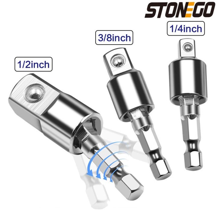 stonego-1pc-3pcs-1-4-quot-3-8-quot-1-2-quot-electric-wrench-drill-socket-adapter-rotatable-square-socket-converter-tool-for-impact-driver