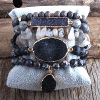 【YF】☃✁  Fashion Designer Boho Druzy Stones Beaded Stone Charms 5pc Sets DropShip