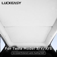 For Tesla Model 3 Y X 2023 Skylight Sunshade Car Accessories Glass Roof Skylight Sun Visor Ice Crystal Thickened Suede Sunshade