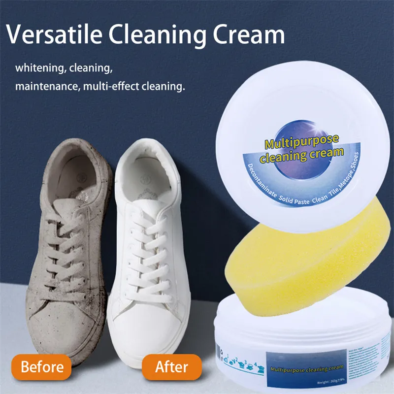 White Shoe Cleaning Cream Sneaker Stain Cleaning Cream Shoes Whitening  Cleansing Tool with Wipe Sponge for