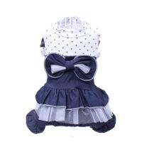 Princess Dog Cat Jumpsuit Dress Dots&amp;Bow Design Pet Puppy Spring/Winter Apparel Dresses