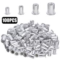 [HOT JIAZZAQQMGW 555] 100Pcs เหล็กอลูมิเนียม Rivet Nuts ชุดเกลียว Rivet Nut แทรก Rivnut Nutsert M4 M5 M6 M8ผสมชุดซ่อมเครื่องมือ