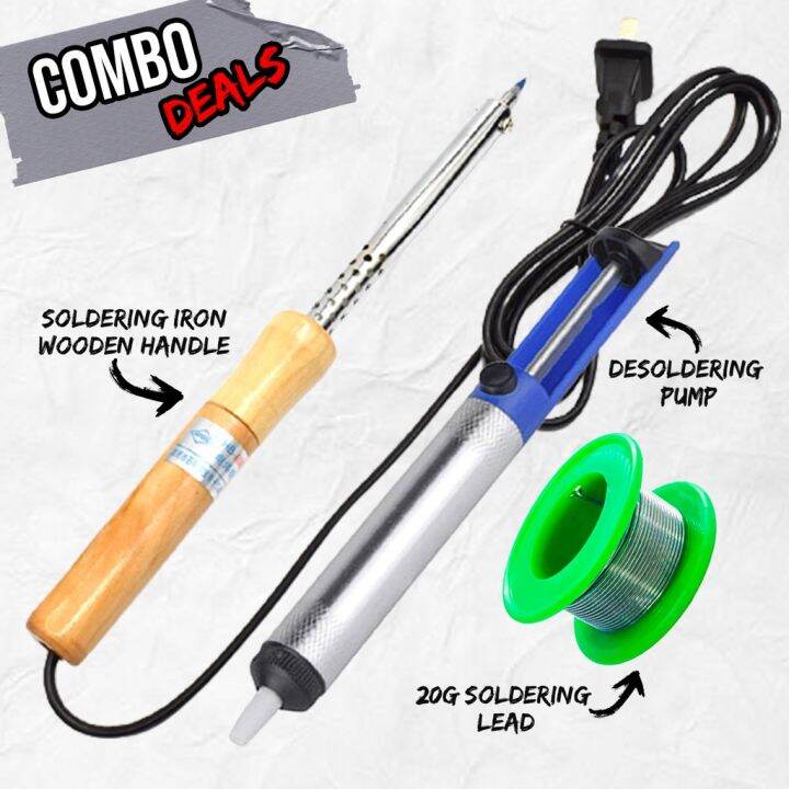 popular Soldering Iron Wooden Handle Set With Desoldering Pump & 20G