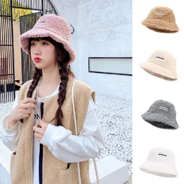 New Style A And Winter Bucket Hat Fashion Korean Ladies Fisherman Hat Pure  Color Ear Protection Wool Fishing Bucket Hat